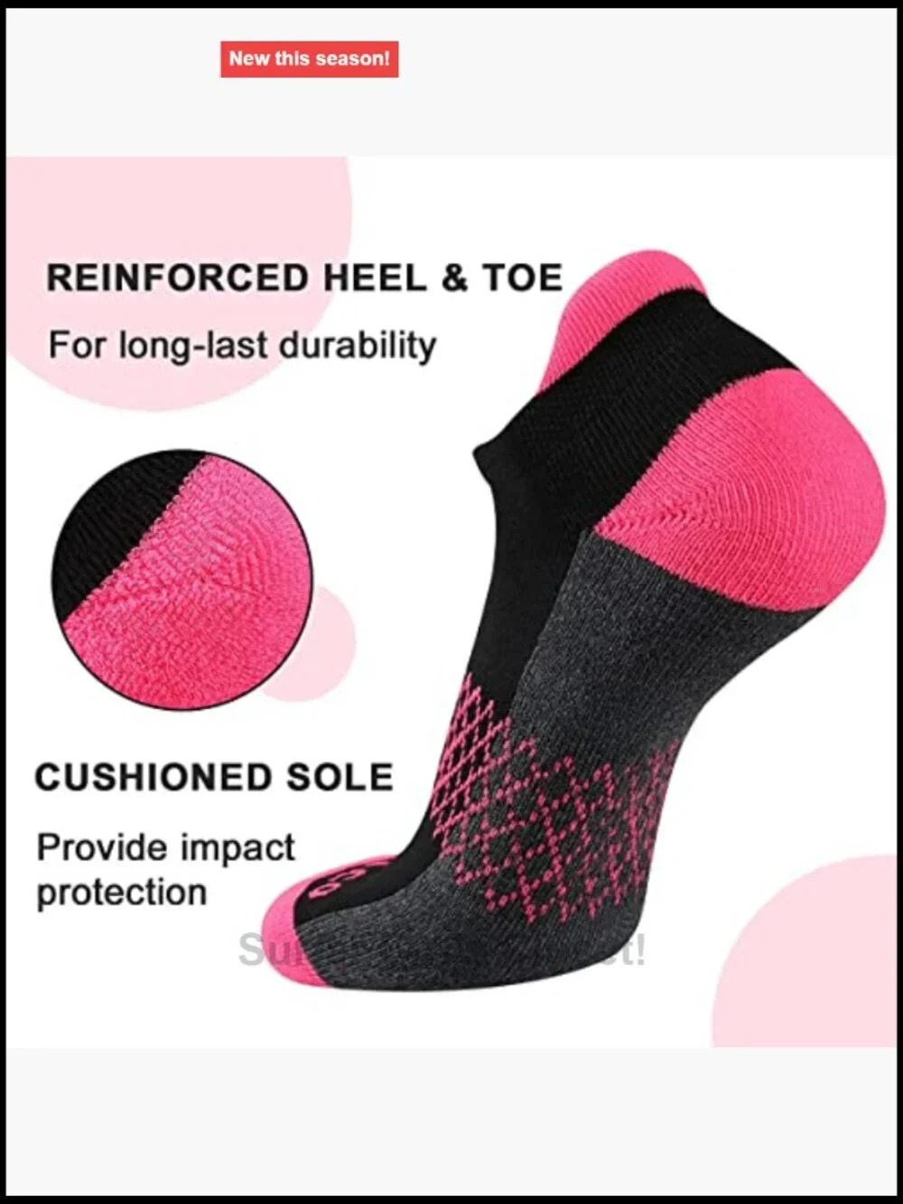6 Pairs Women's Ankle Running Socks with Cushioned Sole